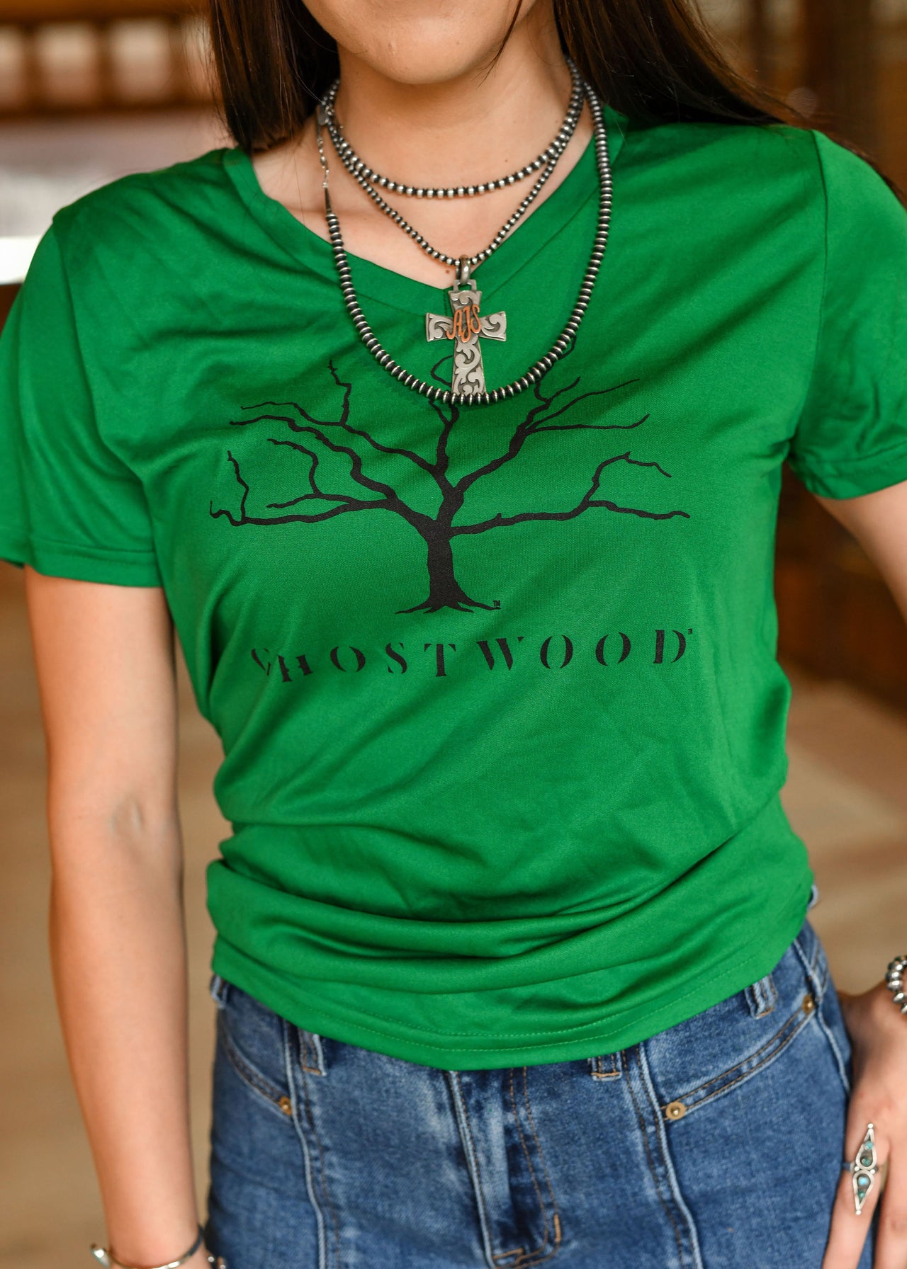 Ghostwood Kelly Green Women's Sunshade V Neck Tee